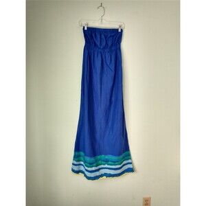 Old Navy Womens Linen Blend Strapless Maxi Dress XS Blue Coastal Beachy NWT